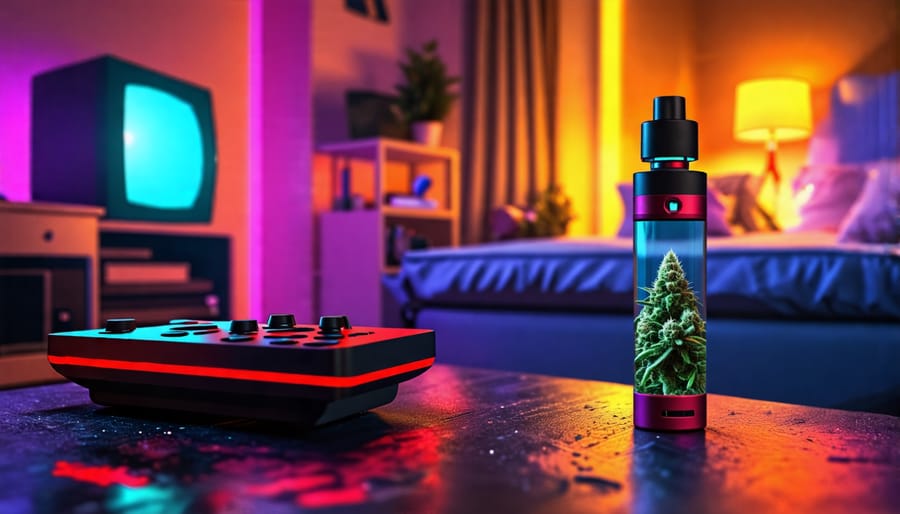 Retro gaming room with THC vaping device