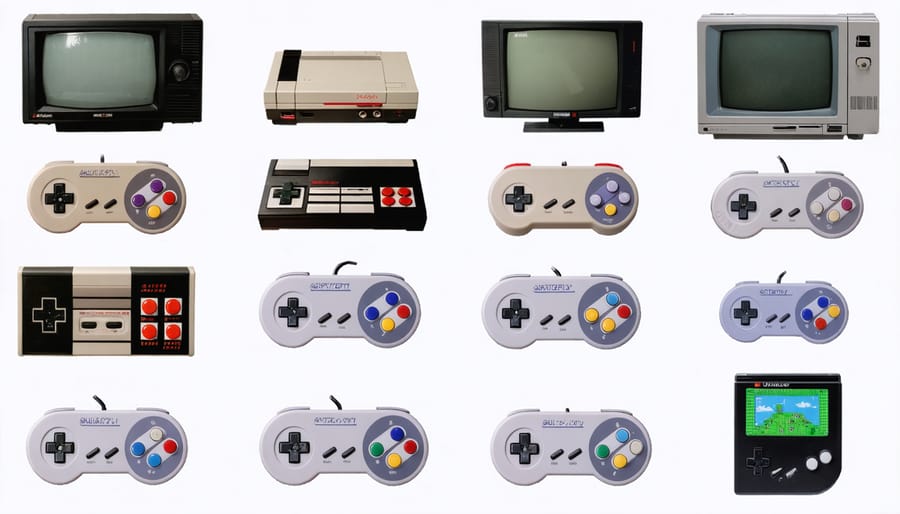 A collection of vintage gaming consoles including Atari 2600 and Gameboy, highlighting retro gaming appeal