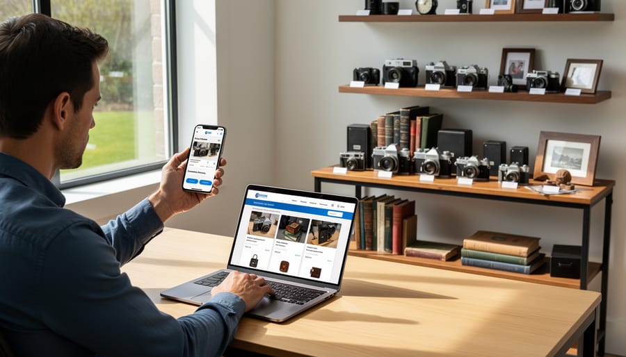 Person photographing vintage gaming cartridges with smartphone for remote valuation